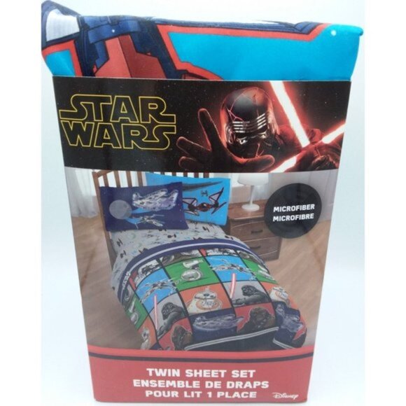 Star Wars Twin Sheet Set Microfiber Disney Kids Teens Bedding Space - Picture 1 of 8